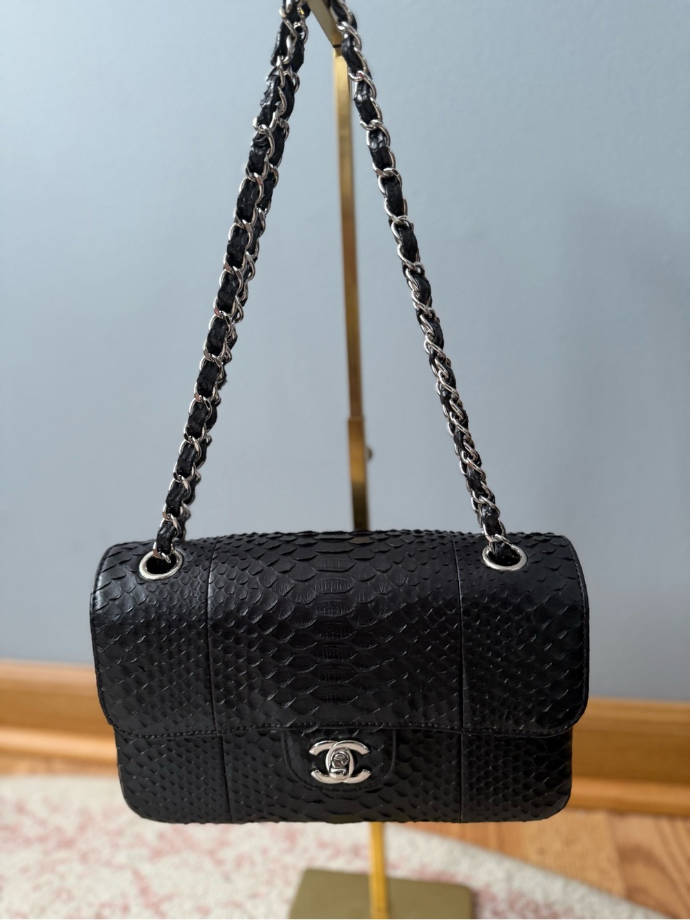 Chanel Black Quilted Python Chain Shoulder Bag